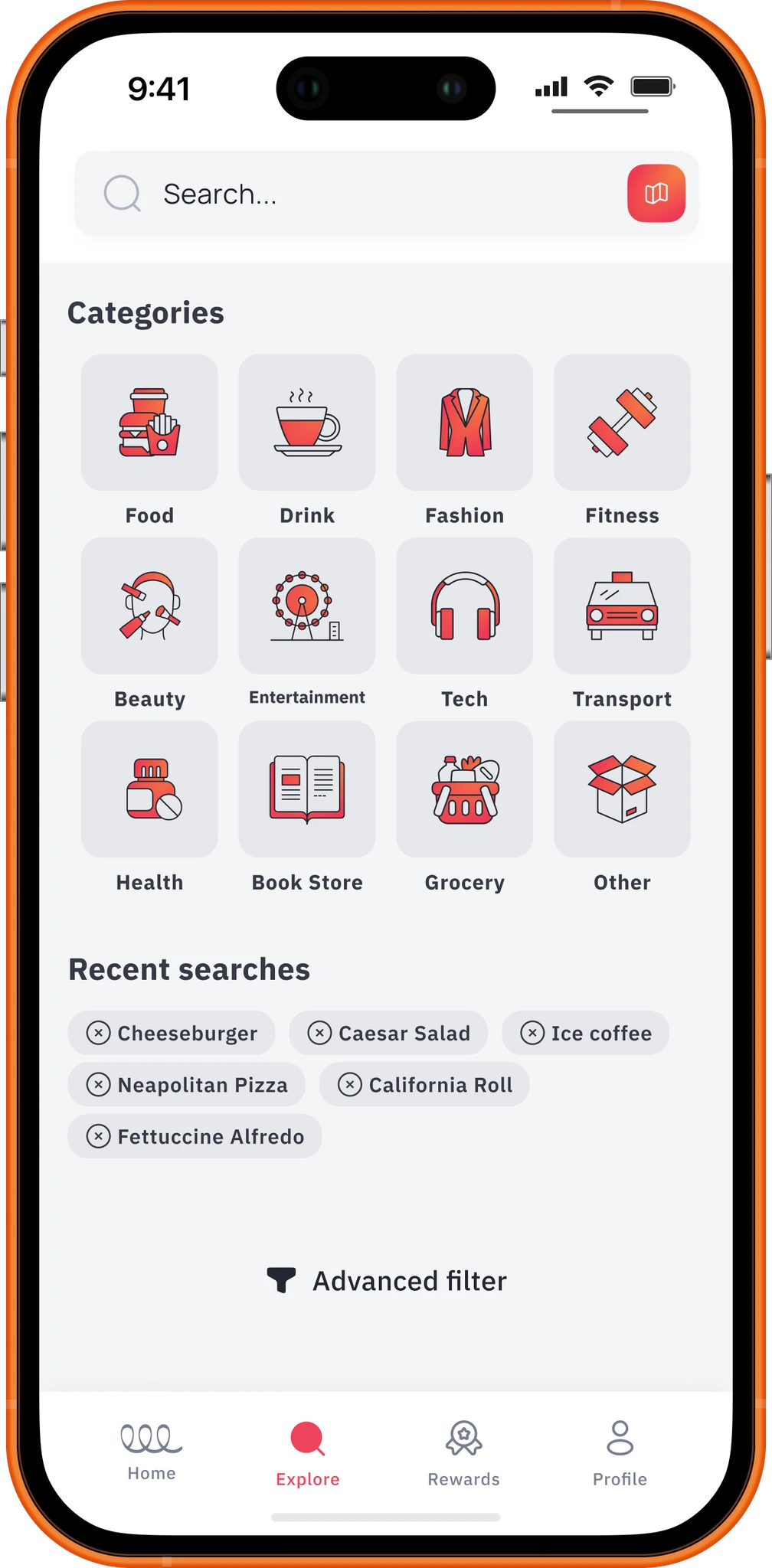 Nafaa app – explore categories screen
